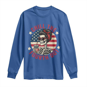 Retro Skeleton 4th of July Long Sleeve Shirt Chill The Fourth Out Funny Patriotic American Flag TS02 Royal Blue Print Your Wear