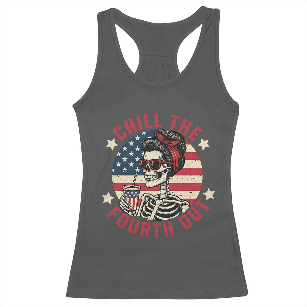 Retro Skeleton 4th of July Racerback Tank Top Chill The Fourth Out Funny Patriotic American Flag TS02 Dark Heather Print Your Wear