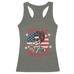 Retro Skeleton 4th of July Racerback Tank Top Chill The Fourth Out Funny Patriotic American Flag TS02 Military Green Print Your Wear
