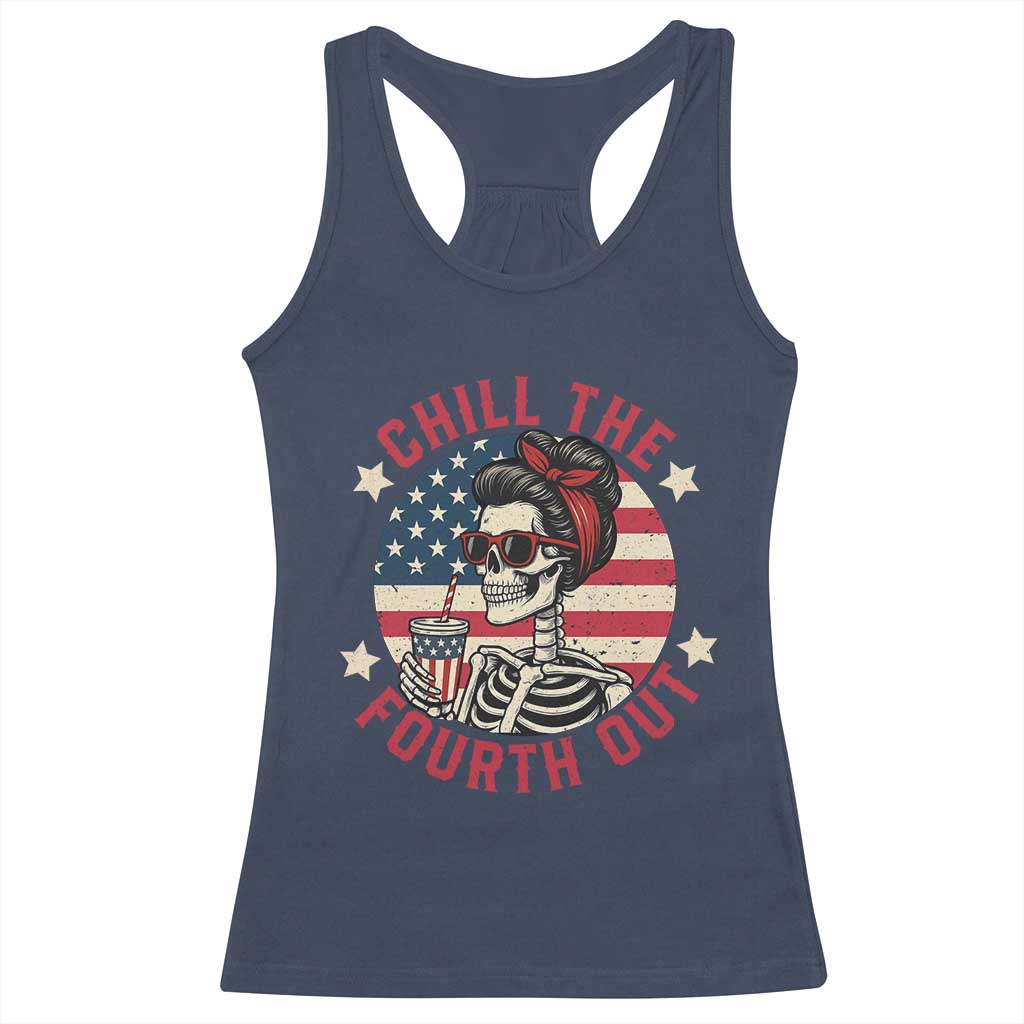 Retro Skeleton 4th of July Racerback Tank Top Chill The Fourth Out Funny Patriotic American Flag TS02 Navy Print Your Wear
