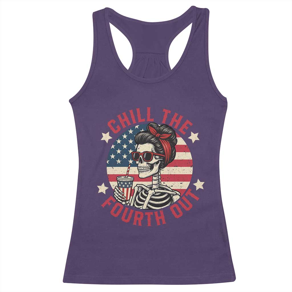 Retro Skeleton 4th of July Racerback Tank Top Chill The Fourth Out Funny Patriotic American Flag TS02 Purple Print Your Wear