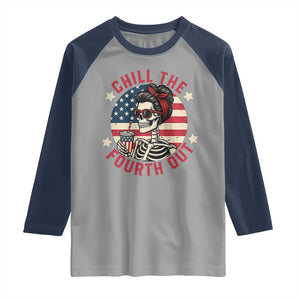 Retro Skeleton 4th of July Raglan Shirt Chill The Fourth Out Funny Patriotic American Flag TS02 Sport Gray Navy Print Your Wear