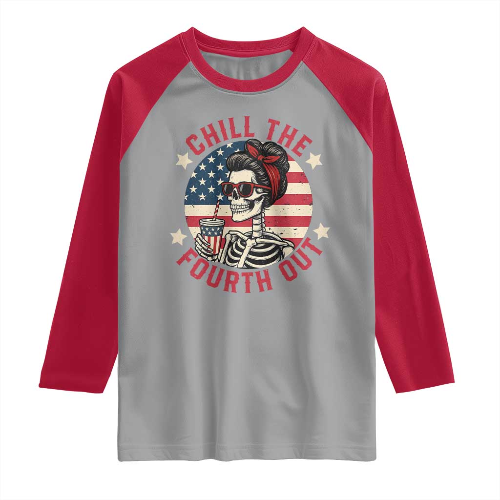 Retro Skeleton 4th of July Raglan Shirt Chill The Fourth Out Funny Patriotic American Flag TS02 Sport Gray Red Print Your Wear