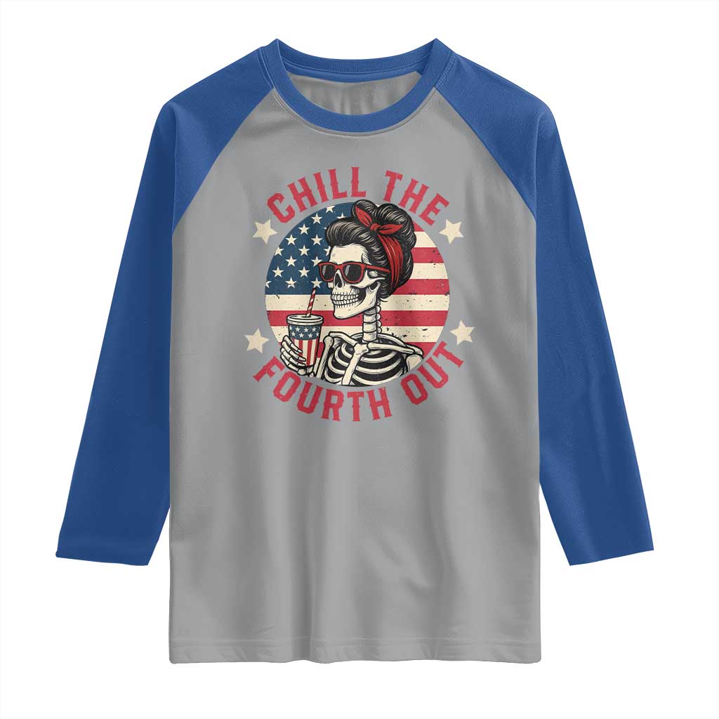 Retro Skeleton 4th of July Raglan Shirt Chill The Fourth Out Funny Patriotic American Flag TS02 Sport Gray Royal Print Your Wear