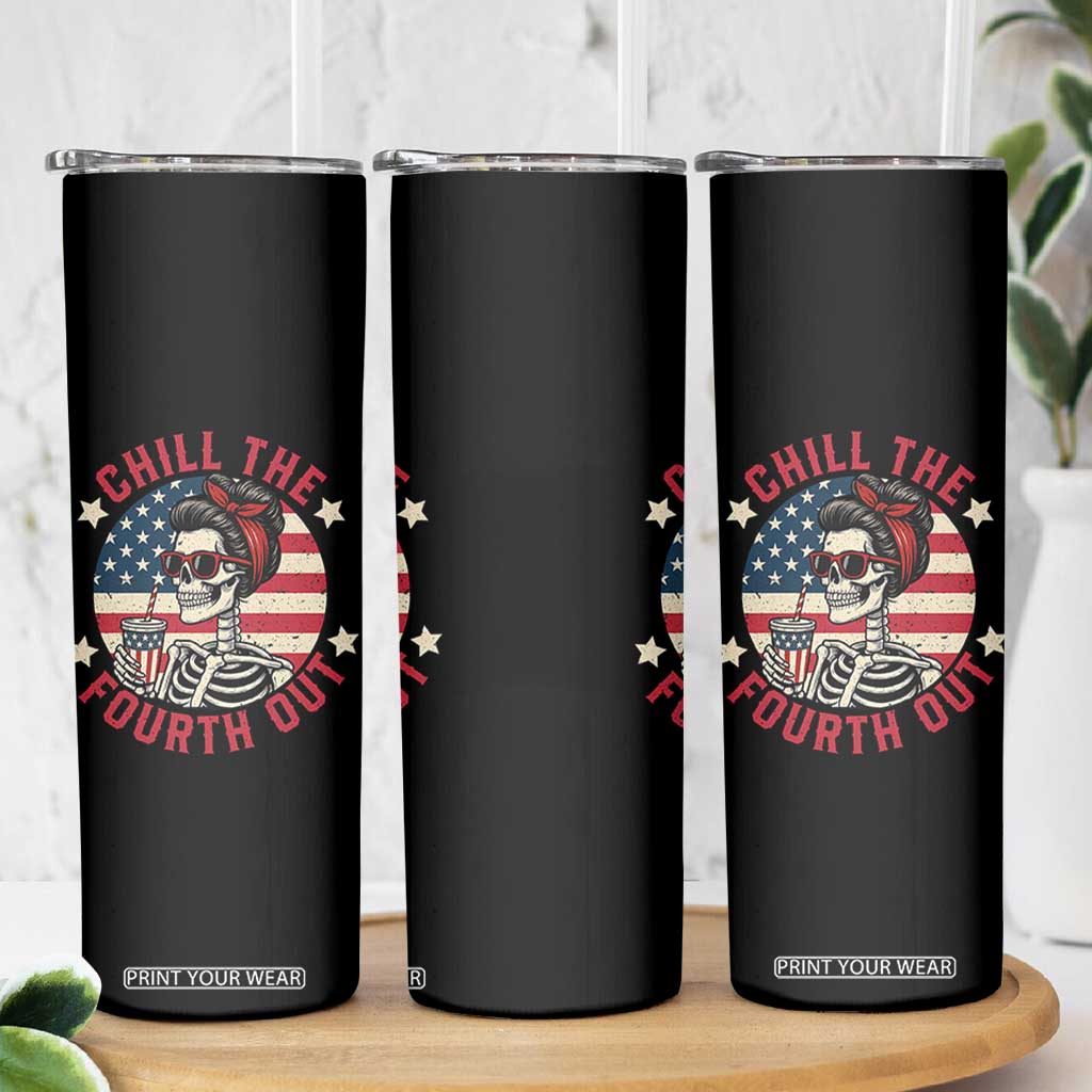Retro Skeleton 4th of July Skinny Tumbler Chill The Fourth Out Funny Patriotic American Flag TS02 Print Your Wear