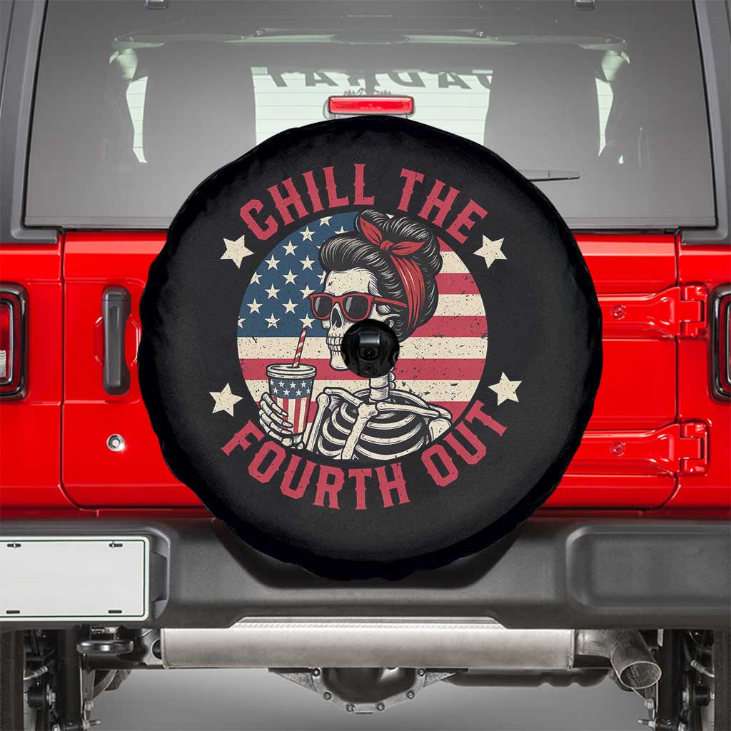 Retro Skeleton 4th of July Spare Tire Cover Chill The Fourth Out Funny Patriotic American Flag TS02 Black Print Your Wear