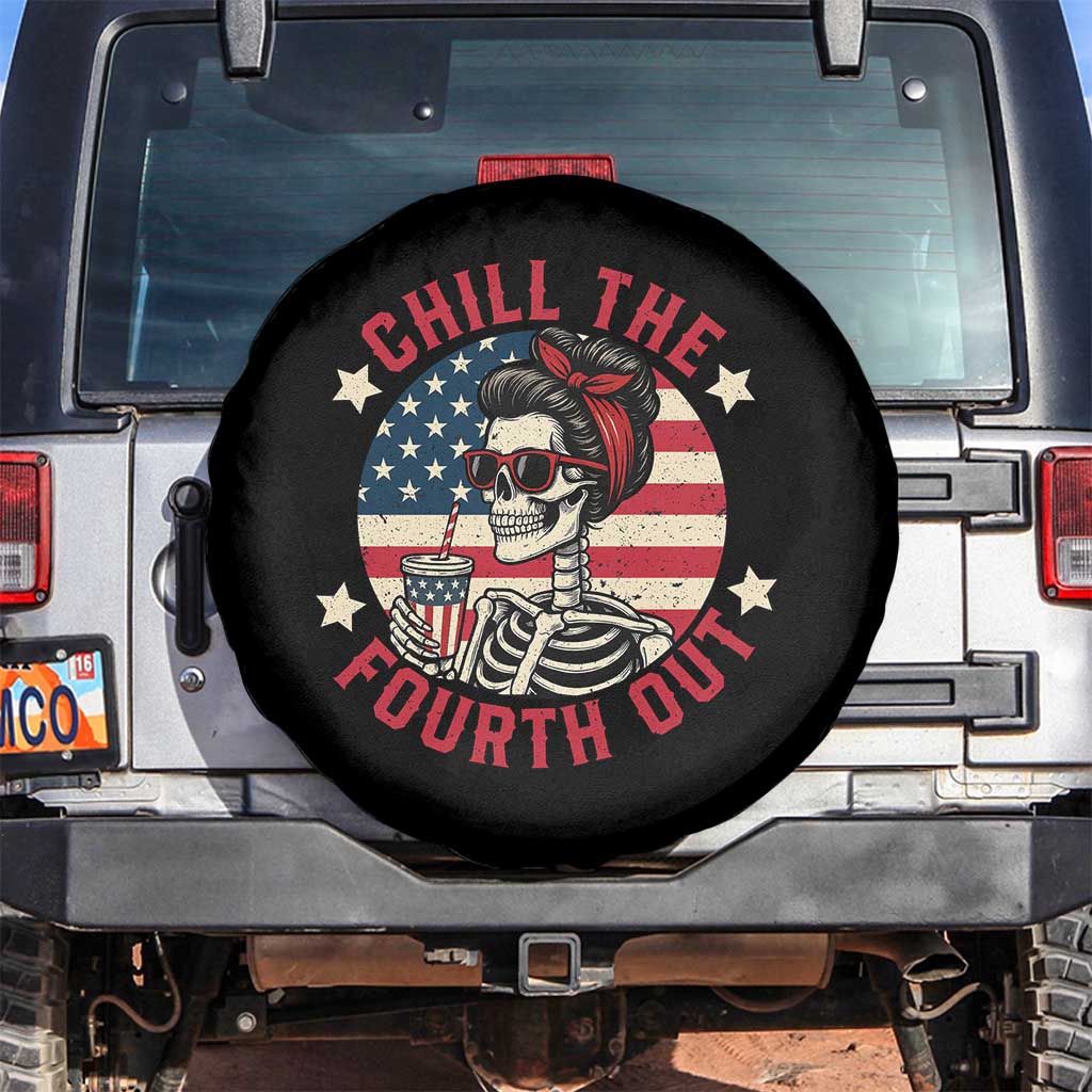Retro Skeleton 4th of July Spare Tire Cover Chill The Fourth Out Funny Patriotic American Flag TS02 No hole Black Print Your Wear