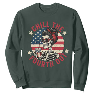Retro Skeleton 4th of July Sweatshirt Chill The Fourth Out Funny Patriotic American Flag TS02 Dark Forest Green Print Your Wear