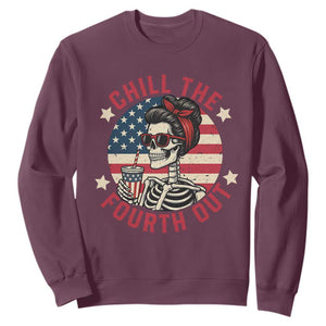 Retro Skeleton 4th of July Sweatshirt Chill The Fourth Out Funny Patriotic American Flag TS02 Maroon Print Your Wear