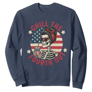 Retro Skeleton 4th of July Sweatshirt Chill The Fourth Out Funny Patriotic American Flag TS02 Navy Print Your Wear