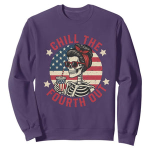 Retro Skeleton 4th of July Sweatshirt Chill The Fourth Out Funny Patriotic American Flag TS02 Purple Print Your Wear