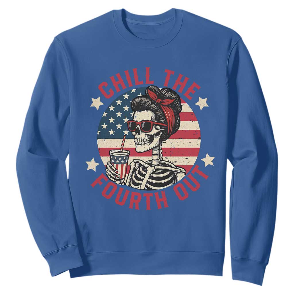 Retro Skeleton 4th of July Sweatshirt Chill The Fourth Out Funny Patriotic American Flag TS02 Royal Blue Print Your Wear