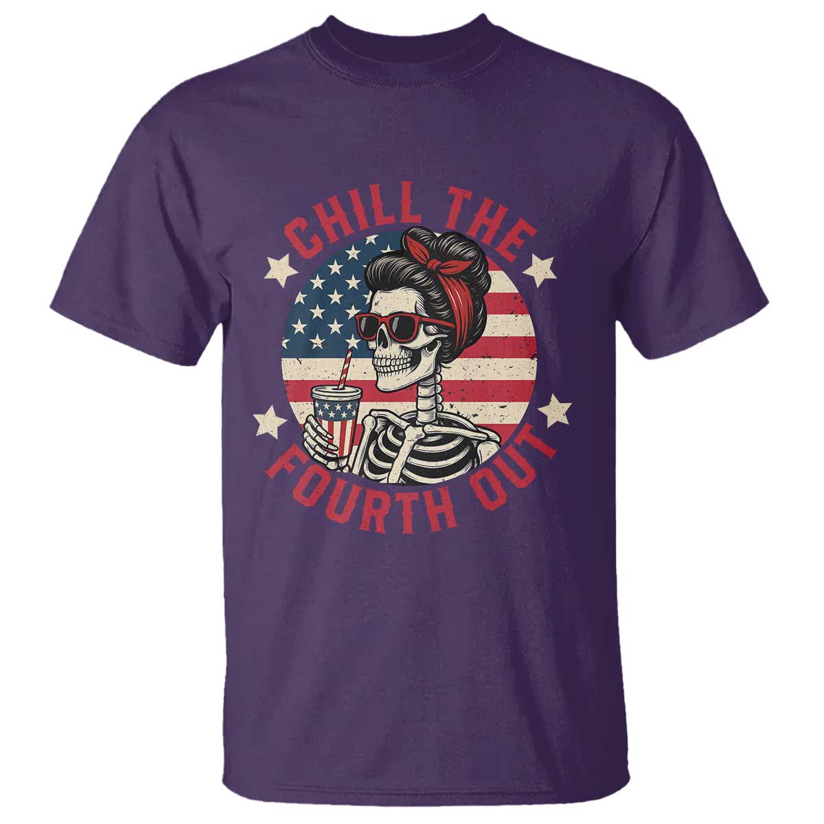 Retro Skeleton 4th of July T Shirt Chill The Fourth Out Funny Patriotic American Flag TS02 Purple Print Your Wear