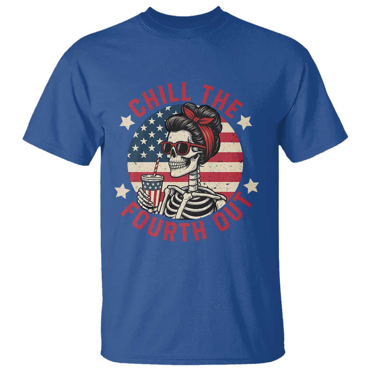 Retro Skeleton 4th of July T Shirt Chill The Fourth Out Funny Patriotic American Flag TS02 Royal Blue Print Your Wear