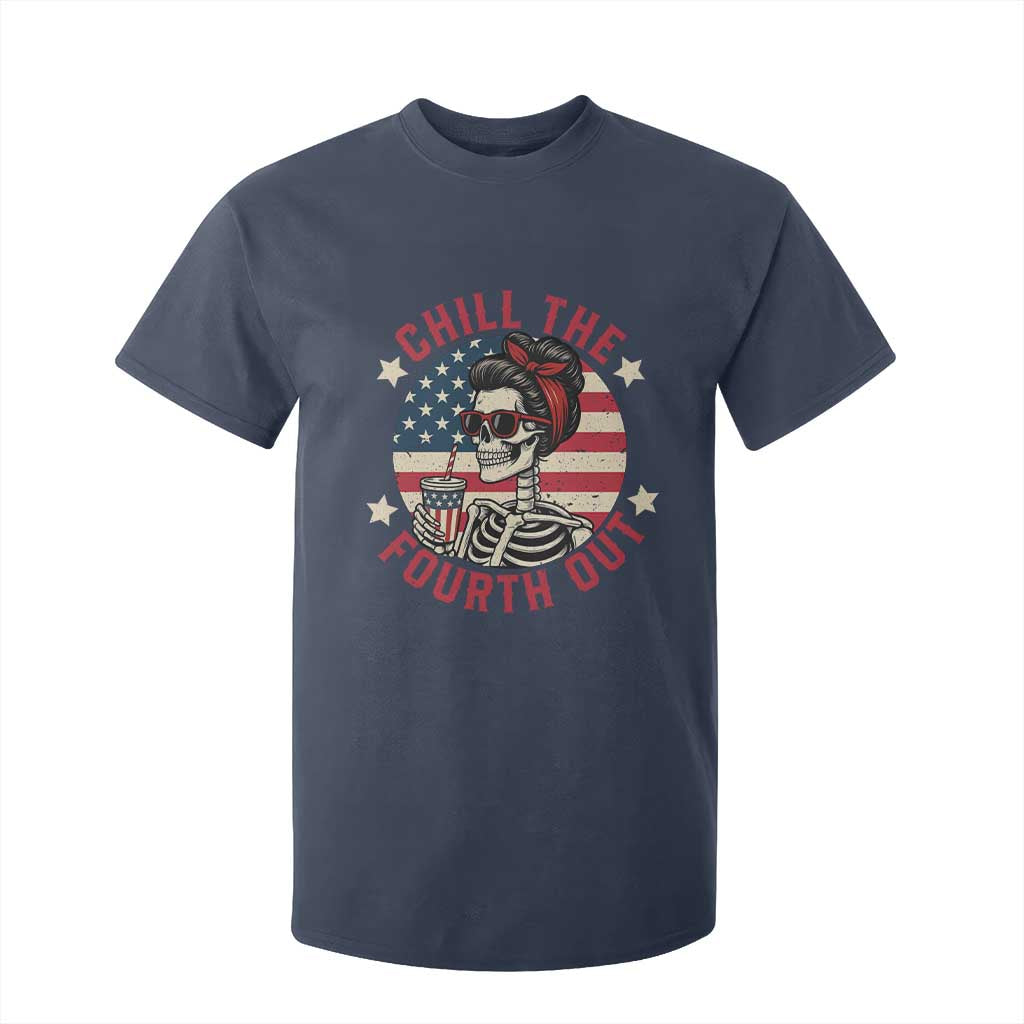 Retro Skeleton 4th of July T Shirt For Kid Chill The Fourth Out Funny Patriotic American Flag TS02 Navy Print Your Wear