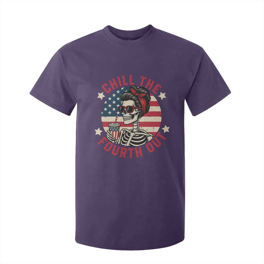 Retro Skeleton 4th of July T Shirt For Kid Chill The Fourth Out Funny Patriotic American Flag TS02 Purple Print Your Wear