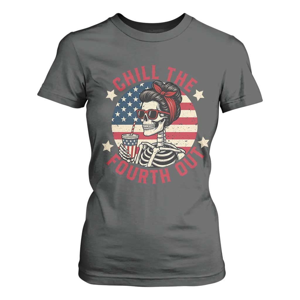 Retro Skeleton 4th of July T Shirt For Women Chill The Fourth Out Funny Patriotic American Flag TS02 Dark Heather Print Your Wear
