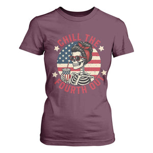 Retro Skeleton 4th of July T Shirt For Women Chill The Fourth Out Funny Patriotic American Flag TS02 Maroon Print Your Wear