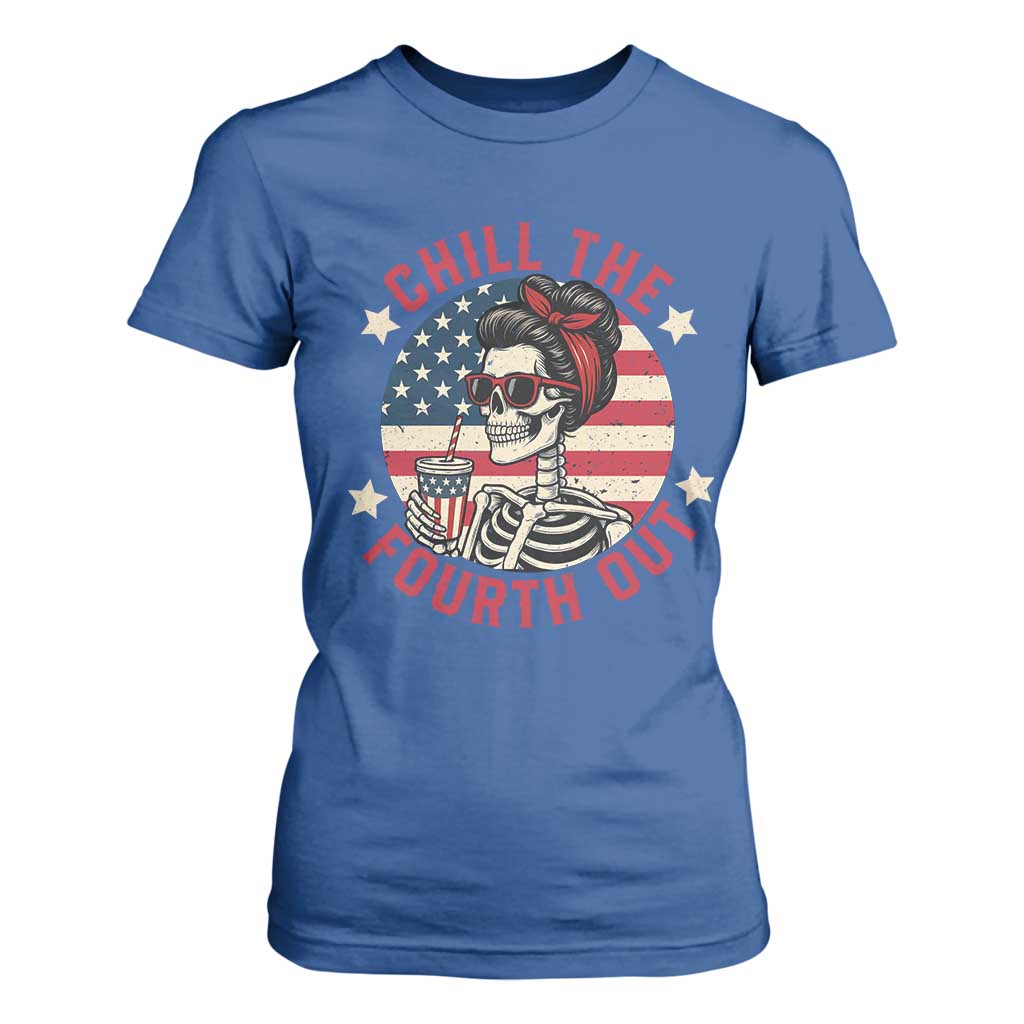 Retro Skeleton 4th of July T Shirt For Women Chill The Fourth Out Funny Patriotic American Flag TS02 Royal Blue Print Your Wear