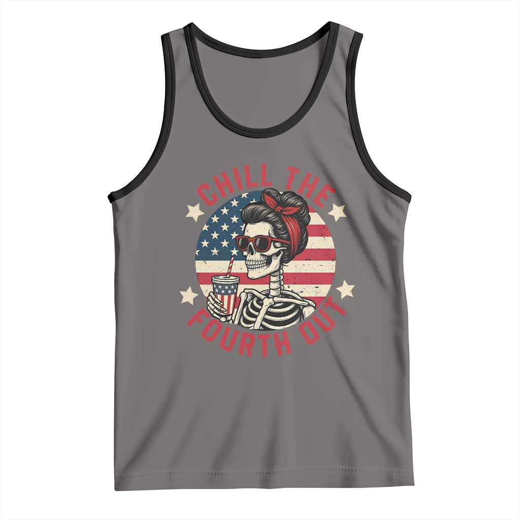 Retro Skeleton 4th of July Tank Top Chill The Fourth Out Funny Patriotic American Flag TS02 Deep Heather Black Print Your Wear