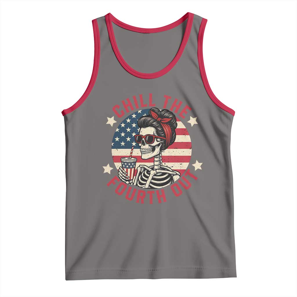 Retro Skeleton 4th of July Tank Top Chill The Fourth Out Funny Patriotic American Flag TS02 Deep Heather Red Print Your Wear