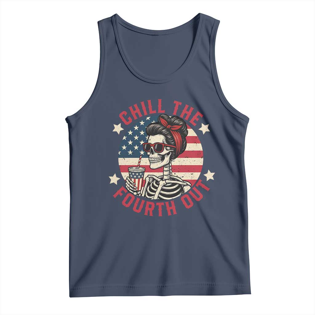 Retro Skeleton 4th of July Tank Top Chill The Fourth Out Funny Patriotic American Flag TS02 Navy Print Your Wear