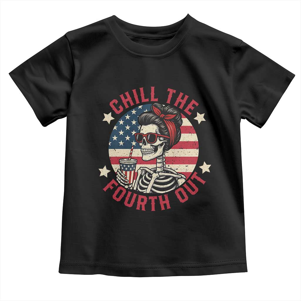 Retro Skeleton 4th of July Toddler T Shirt Chill The Fourth Out Funny Patriotic American Flag TS02 Black Print Your Wear