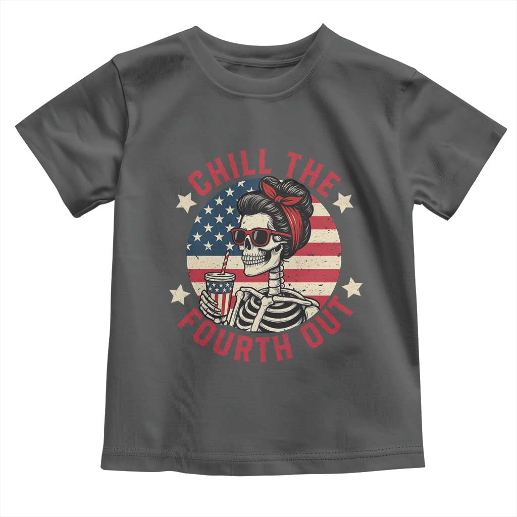 Retro Skeleton 4th of July Toddler T Shirt Chill The Fourth Out Funny Patriotic American Flag TS02 Dark Heather Print Your Wear