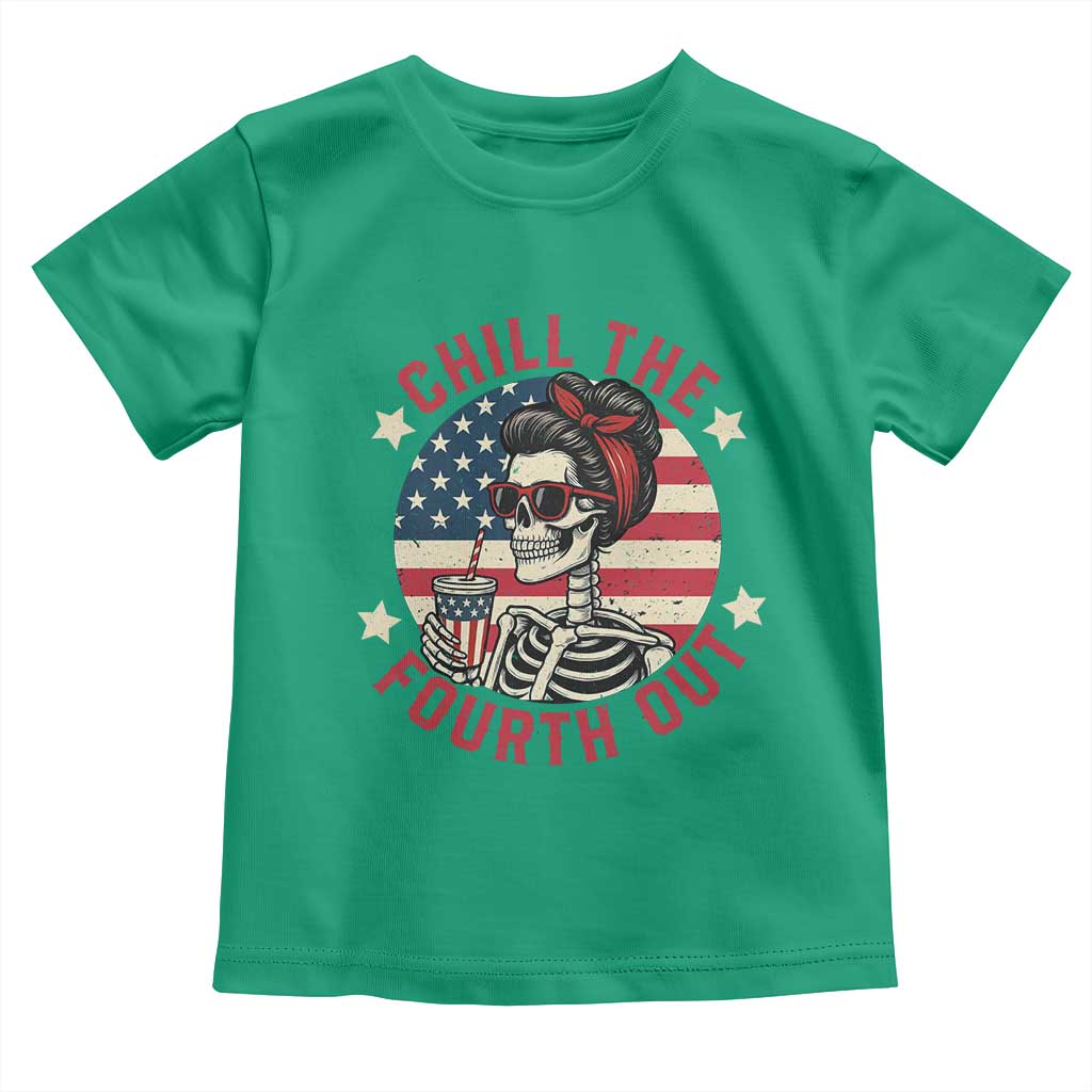 Retro Skeleton 4th of July Toddler T Shirt Chill The Fourth Out Funny Patriotic American Flag TS02 Irish Green Print Your Wear