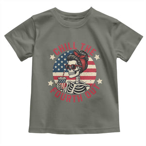 Retro Skeleton 4th of July Toddler T Shirt Chill The Fourth Out Funny Patriotic American Flag TS02 Military Green Print Your Wear