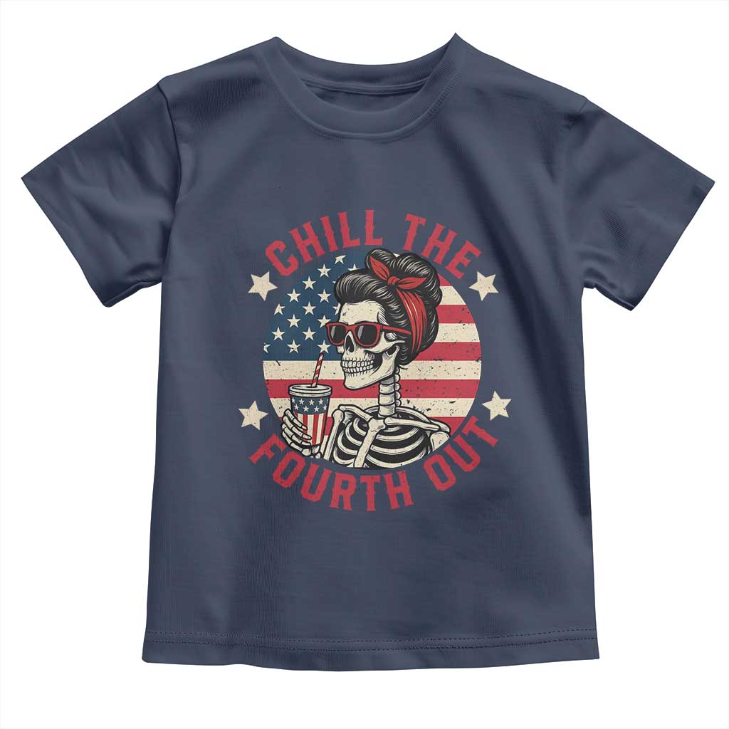 Retro Skeleton 4th of July Toddler T Shirt Chill The Fourth Out Funny Patriotic American Flag TS02 Navy Print Your Wear