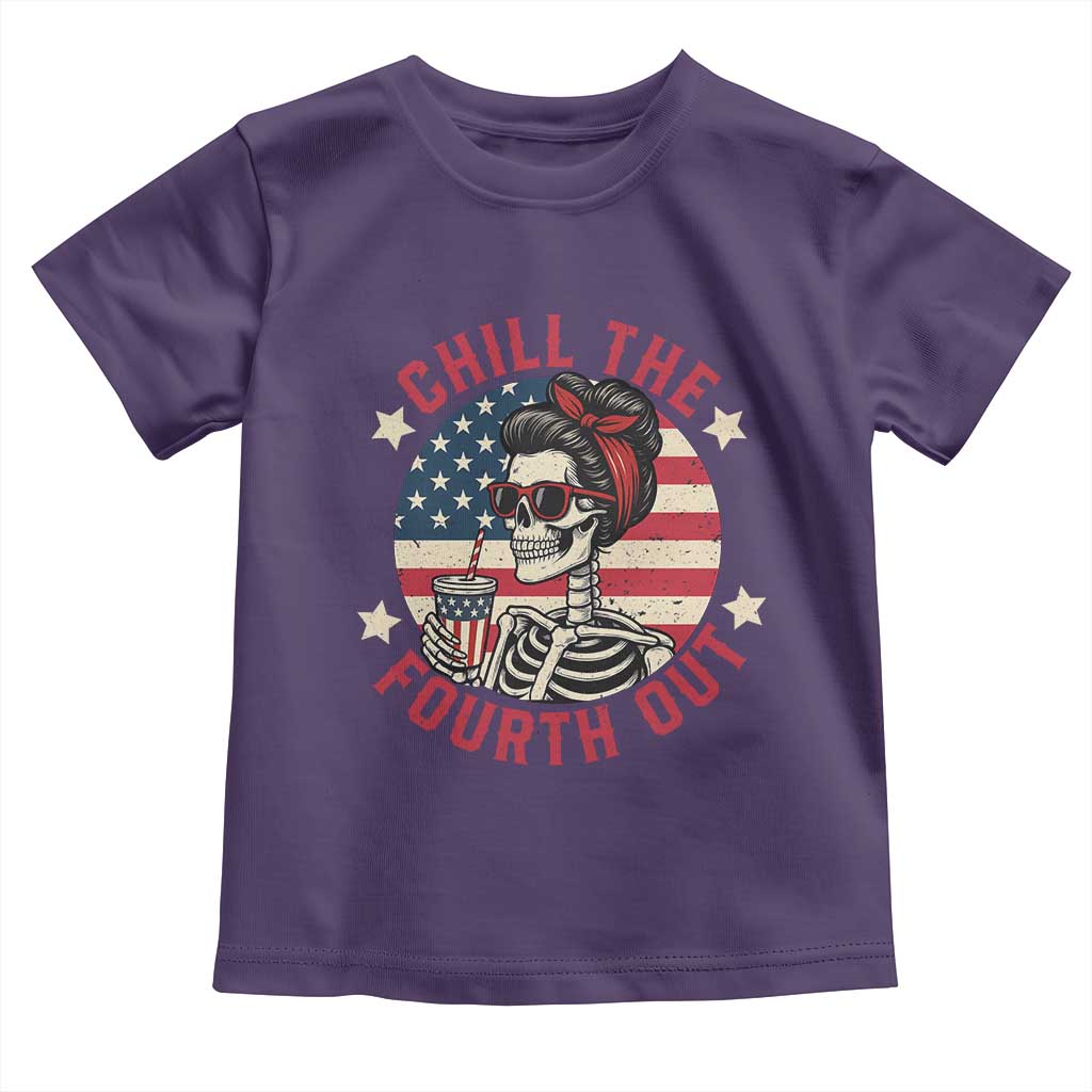 Retro Skeleton 4th of July Toddler T Shirt Chill The Fourth Out Funny Patriotic American Flag TS02 Purple Print Your Wear