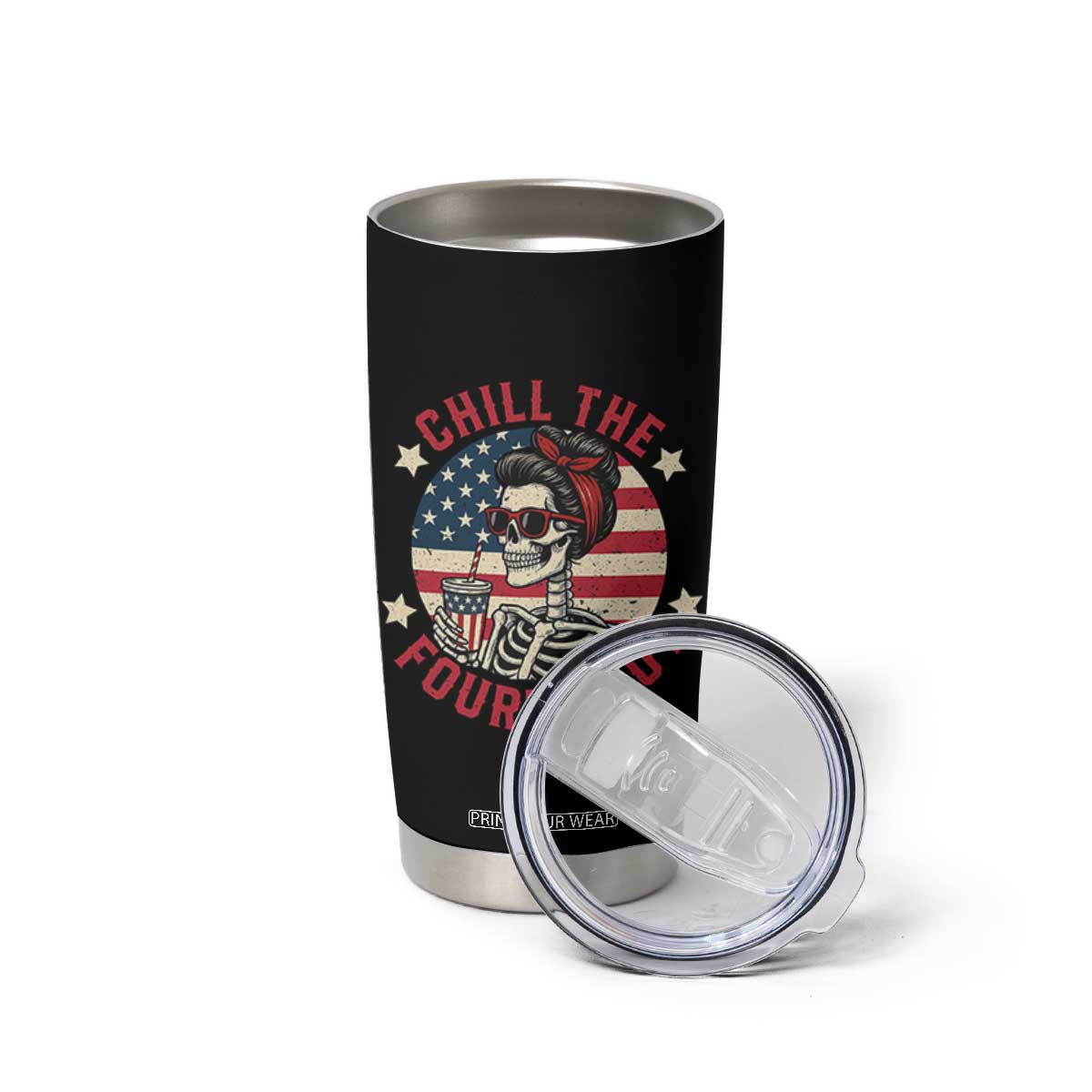 Retro Skeleton 4th of July Tumbler Cup Chill The Fourth Out Funny Patriotic American Flag TS02 Print Your Wear