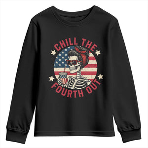 Retro Skeleton 4th of July Youth Sweatshirt Chill The Fourth Out Funny Patriotic American Flag TS02 Black Print Your Wear