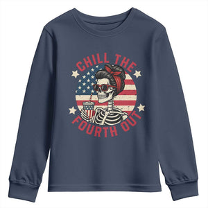 Retro Skeleton 4th of July Youth Sweatshirt Chill The Fourth Out Funny Patriotic American Flag TS02 Navy Print Your Wear