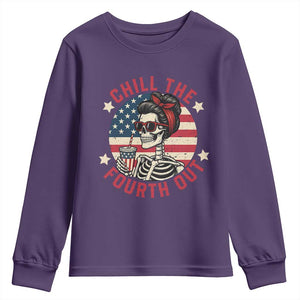 Retro Skeleton 4th of July Youth Sweatshirt Chill The Fourth Out Funny Patriotic American Flag TS02 Purple Print Your Wear