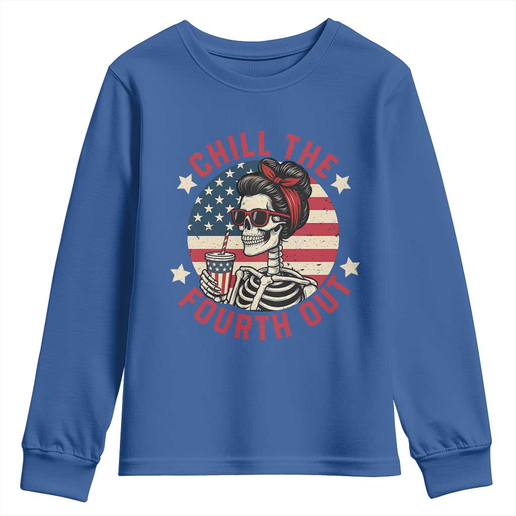 Retro Skeleton 4th of July Youth Sweatshirt Chill The Fourth Out Funny Patriotic American Flag TS02 Royal Blue Print Your Wear