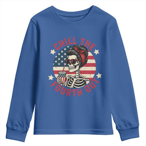 Retro Skeleton 4th of July Youth Sweatshirt Chill The Fourth Out Funny Patriotic American Flag TS02 Royal Blue Print Your Wear