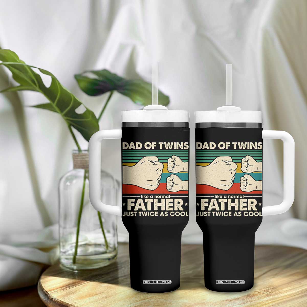 Retro Twin Dad Tumbler With Handle Like A Normal But Just Twice As Cool TS10 Print Your Wear