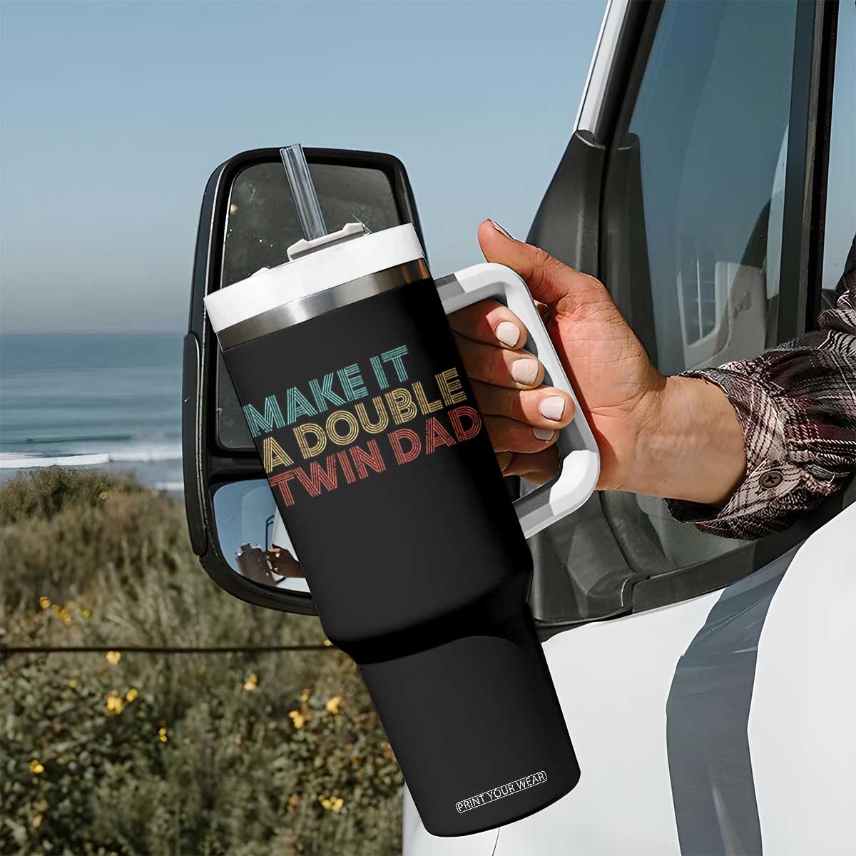 Retro Twin Dad Tumbler With Handle Make It A Double Funny Fathers Day TS10 Print Your Wear