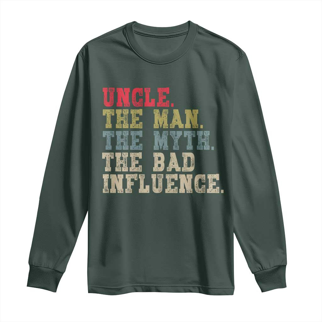 Retro Uncle Long Sleeve Shirt Best Funny Uncle Fathers Day TS10 Dark Forest Green Print Your Wear