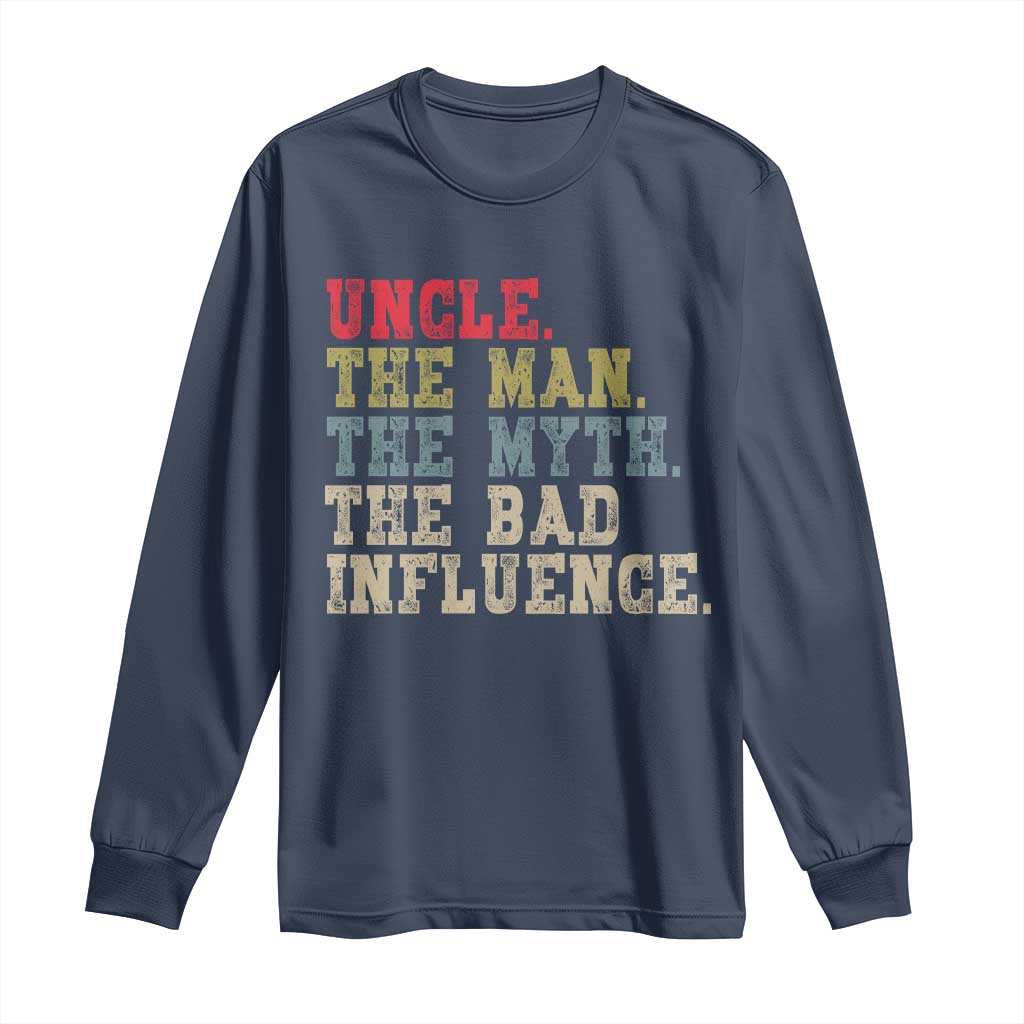 Retro Uncle Long Sleeve Shirt Best Funny Uncle Fathers Day TS10 Navy Print Your Wear