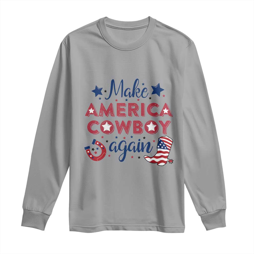 Retro Western Cowboys Long Sleeve Shirt Make America A Cowboy Again Country Lifestyle Rodeo TS02 Sport Gray Print Your Wear