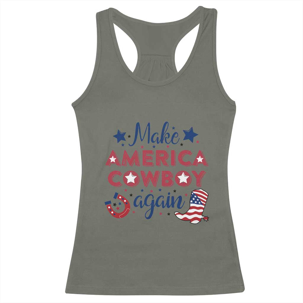 Retro Western Cowboys Racerback Tank Top Make America A Cowboy Again Country Lifestyle Rodeo TS02 Military Green Print Your Wear