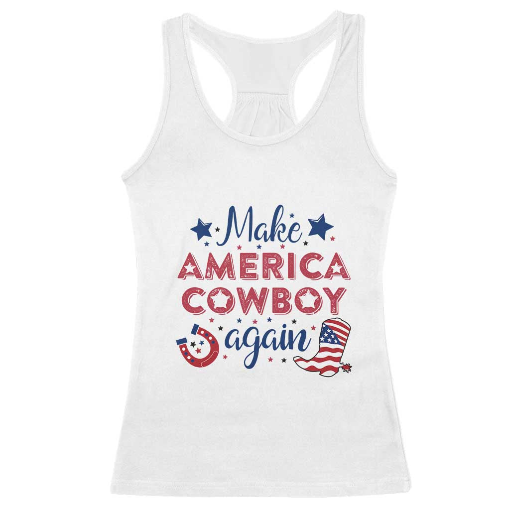 Retro Western Cowboys Racerback Tank Top Make America A Cowboy Again Country Lifestyle Rodeo TS02 White Print Your Wear