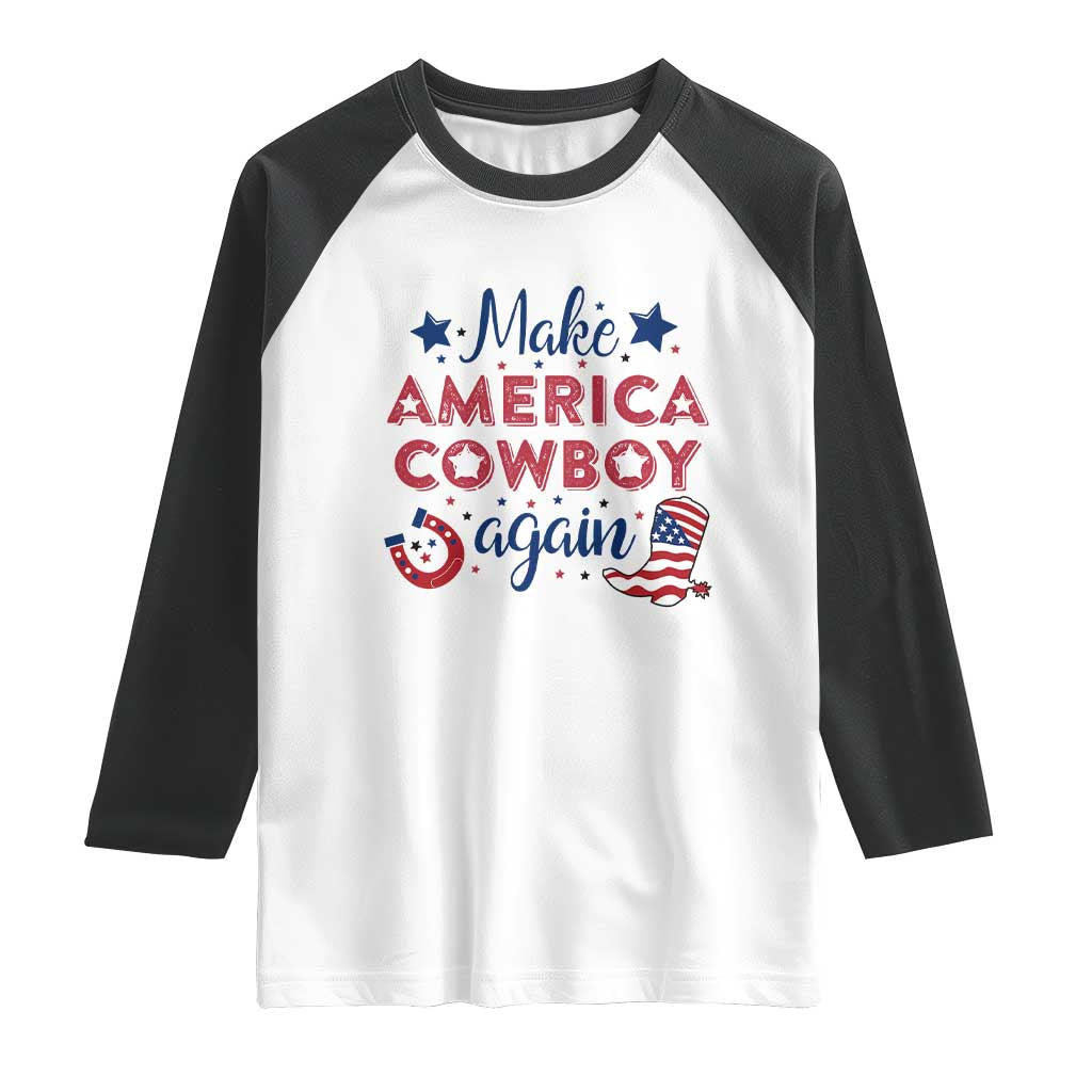 Retro Western Cowboys Raglan Shirt Make America A Cowboy Again Country Lifestyle Rodeo TS02 White Black Print Your Wear