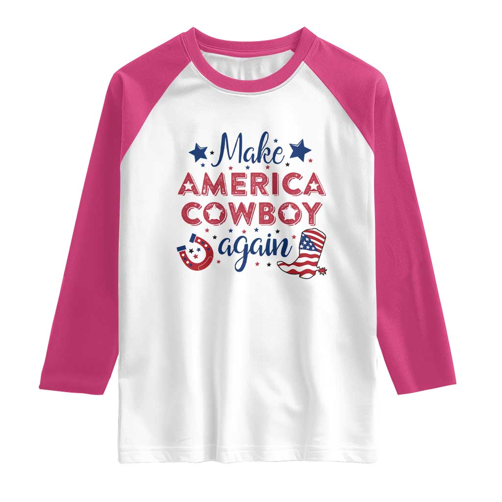 Retro Western Cowboys Raglan Shirt Make America A Cowboy Again Country Lifestyle Rodeo TS02 White Heliconia Print Your Wear