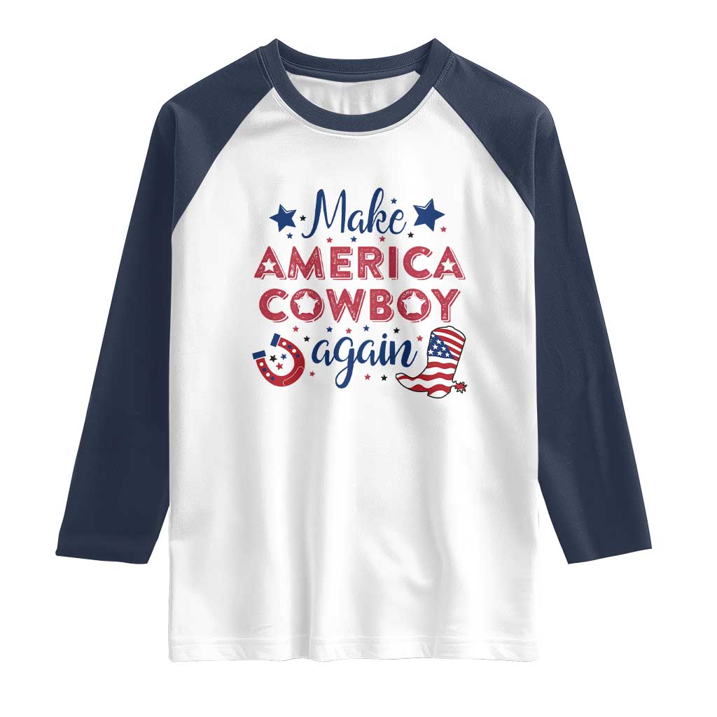 Retro Western Cowboys Raglan Shirt Make America A Cowboy Again Country Lifestyle Rodeo TS02 White Navy Print Your Wear