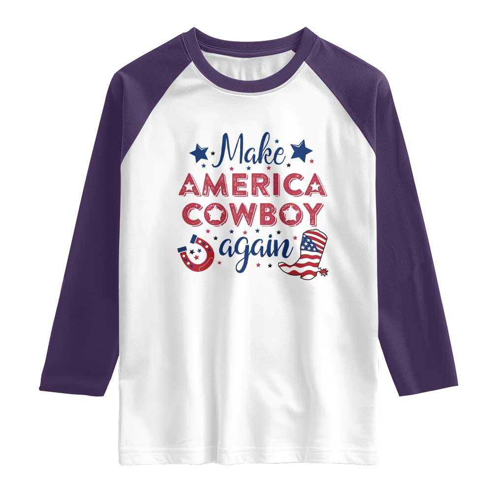 Retro Western Cowboys Raglan Shirt Make America A Cowboy Again Country Lifestyle Rodeo TS02 White Purple Print Your Wear