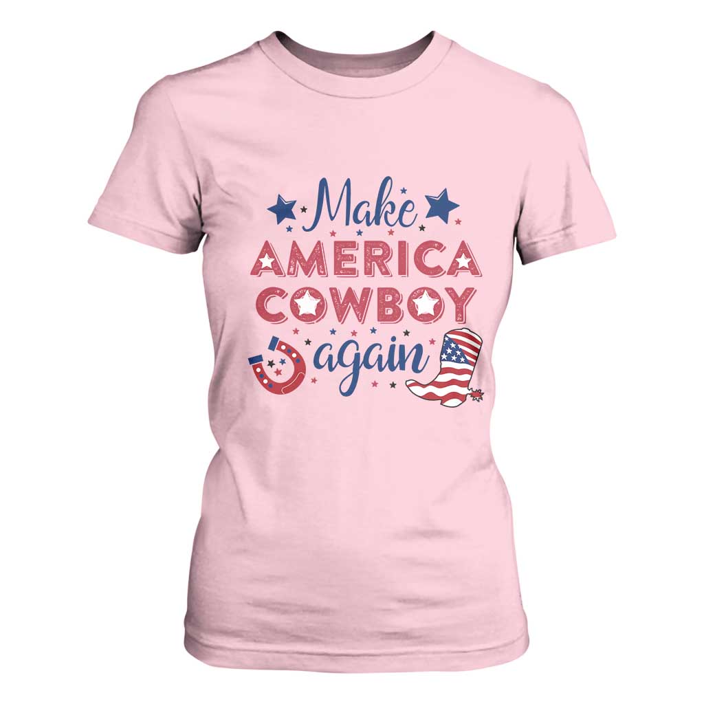 Retro Western Cowboys T Shirt For Women Make America A Cowboy Again Country Lifestyle Rodeo TS02 Light Pink Print Your Wear